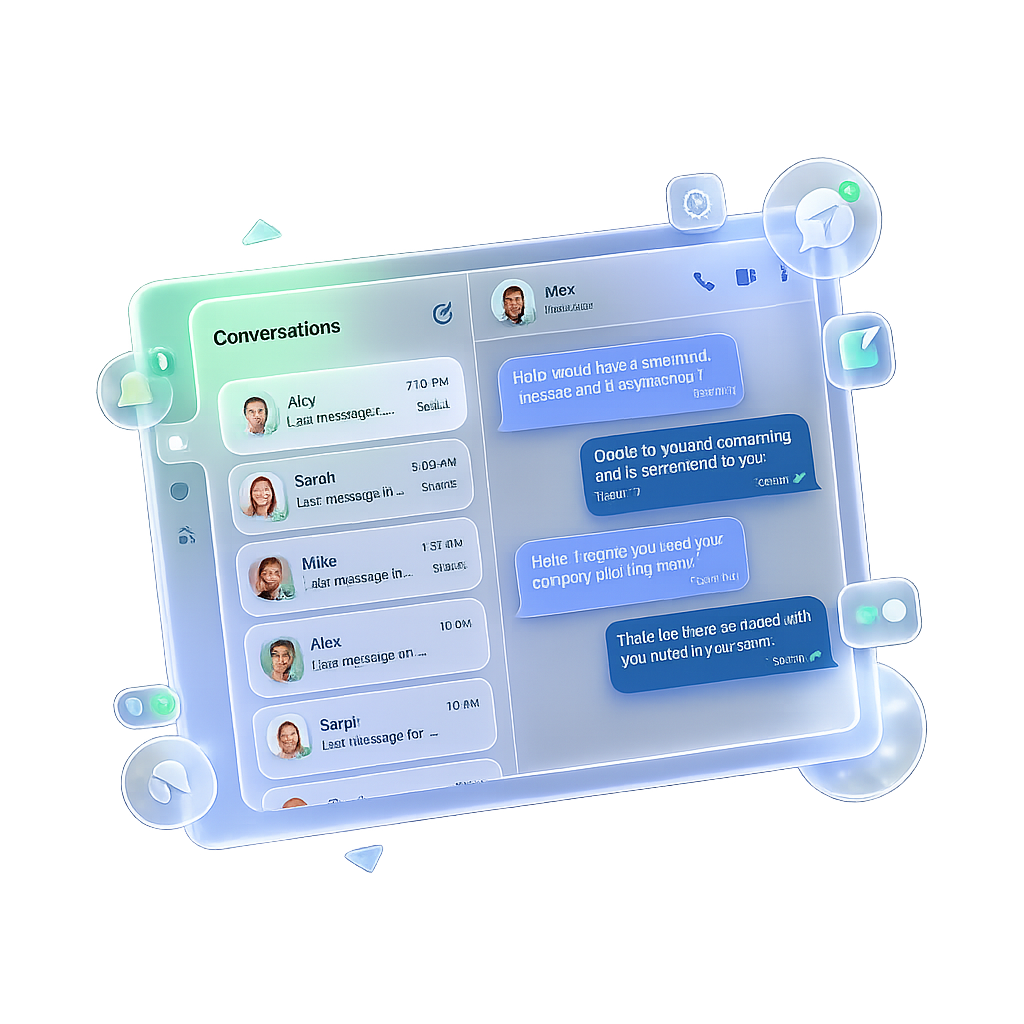 BlueConnect Shared WhatsApp Inbox interface mockup
